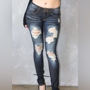 Machine Women's Distressed Black Skinny Jeans